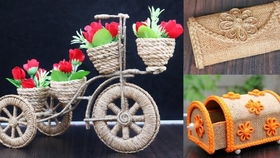 用黃麻繩制作2款 自行車 展示工藝品創意設計,手工diy家居裝飾